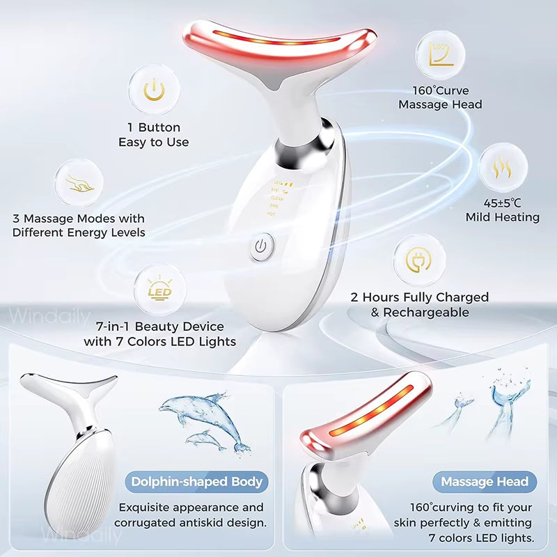 7 Colors LED Neck Face Massager Face Sculpting Tool Skin Rejuvenation Device Facial Lifting Beauty Machine Skin Care Instrument