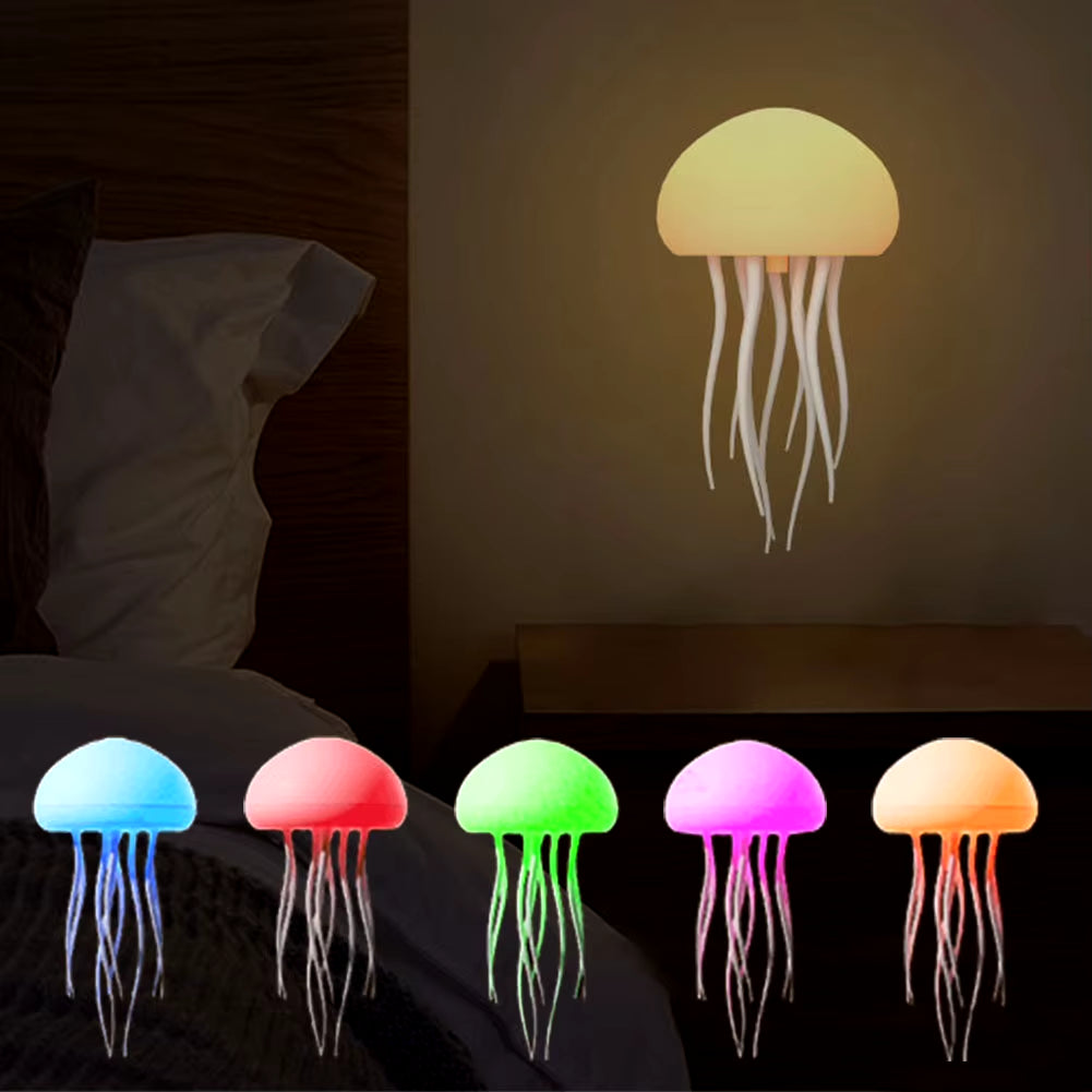 RGB Gradient Jellyfish Atmosphere Bedside Lamp Rechargeable Desk Lamp with Dancing Legs and Touch Sensor Voice Control
